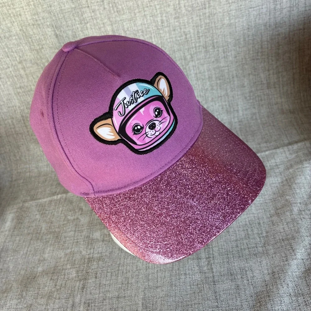 Justice NASCAR Baseball Hat OSFM Purple Glitter Cat Racing Cap